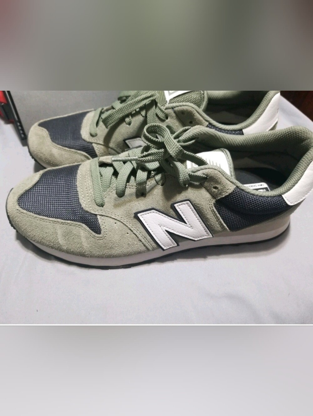 New Balance Men's Olive Green and Black Low-Top Sneakers with White Logo